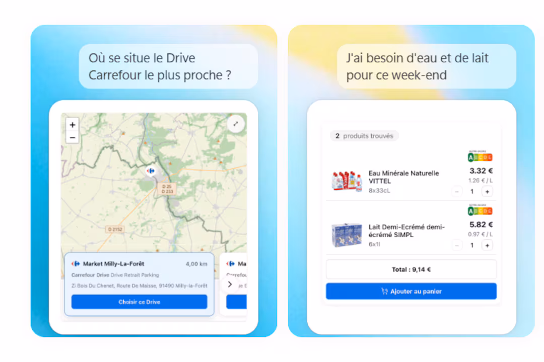 Visuel montrant la possibilité de faire ses courses chez Carrefour depuis ChatGPT